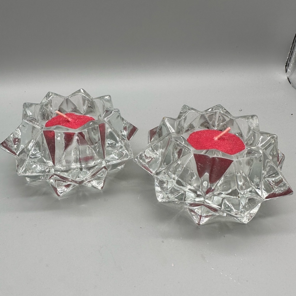 Indian Glass Co Crystal diamond point clear glass tealight candleholders